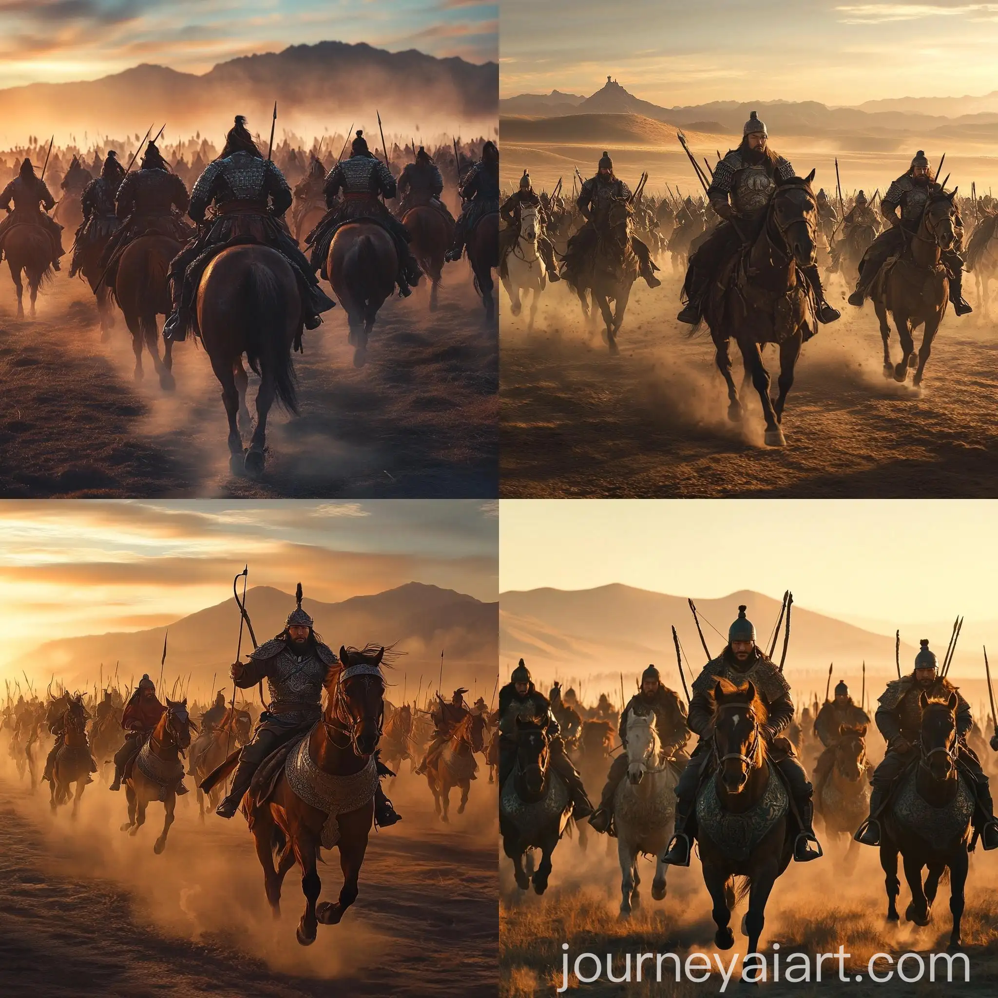 Epic-Mongol-Warriors-on-Horseback-in-Golden-Hour-Battle-Scene