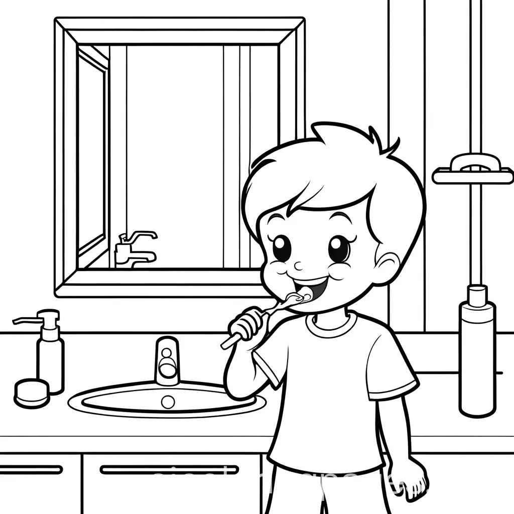 Joyful-Toddler-Brushing-Teeth-Coloring-Page