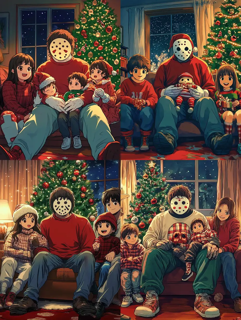 Jason-from-Friday-the-13th-in-Christmas-Outfit-with-Family-in-Holiday-Setting
