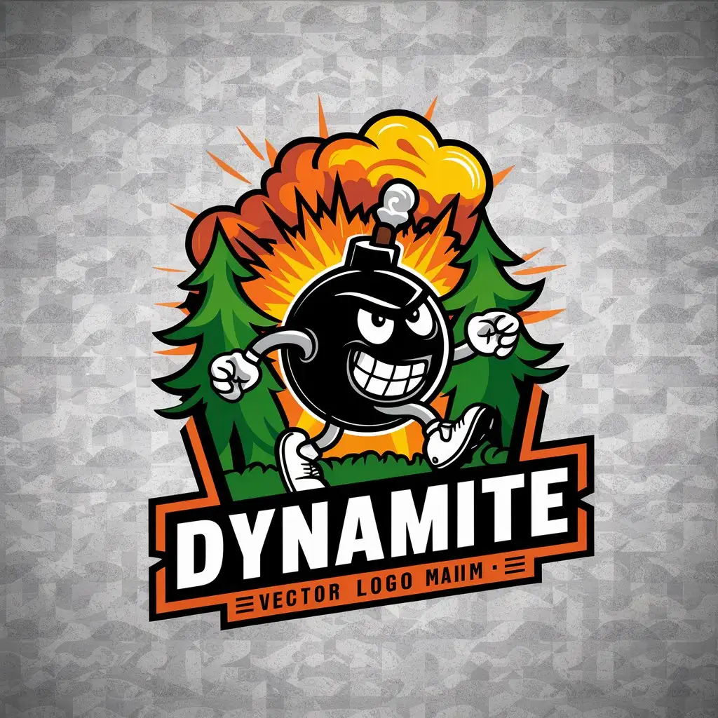 LOGO-Design-For-Dynamite-Angry-Bomb-in-3D-Emerging-from-Forest-with-Explosive-Background