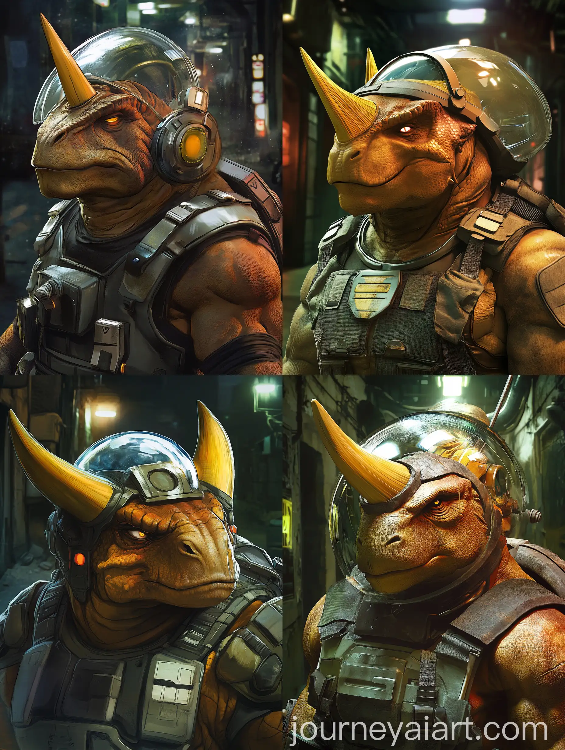 Muscular-Triceratops-Alien-in-Dark-Night-Alley