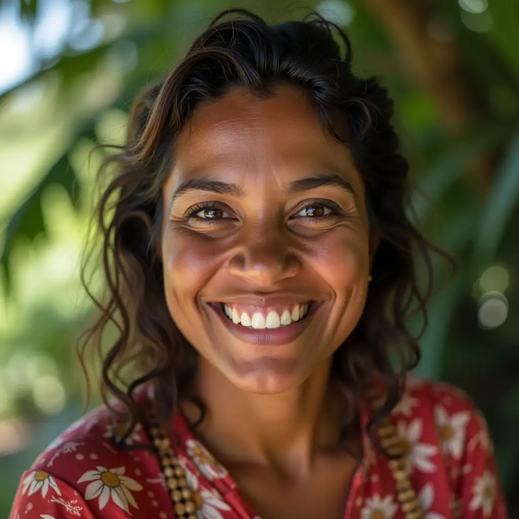 Portrait of a Smiling Samoan Lady with Traditional Attire