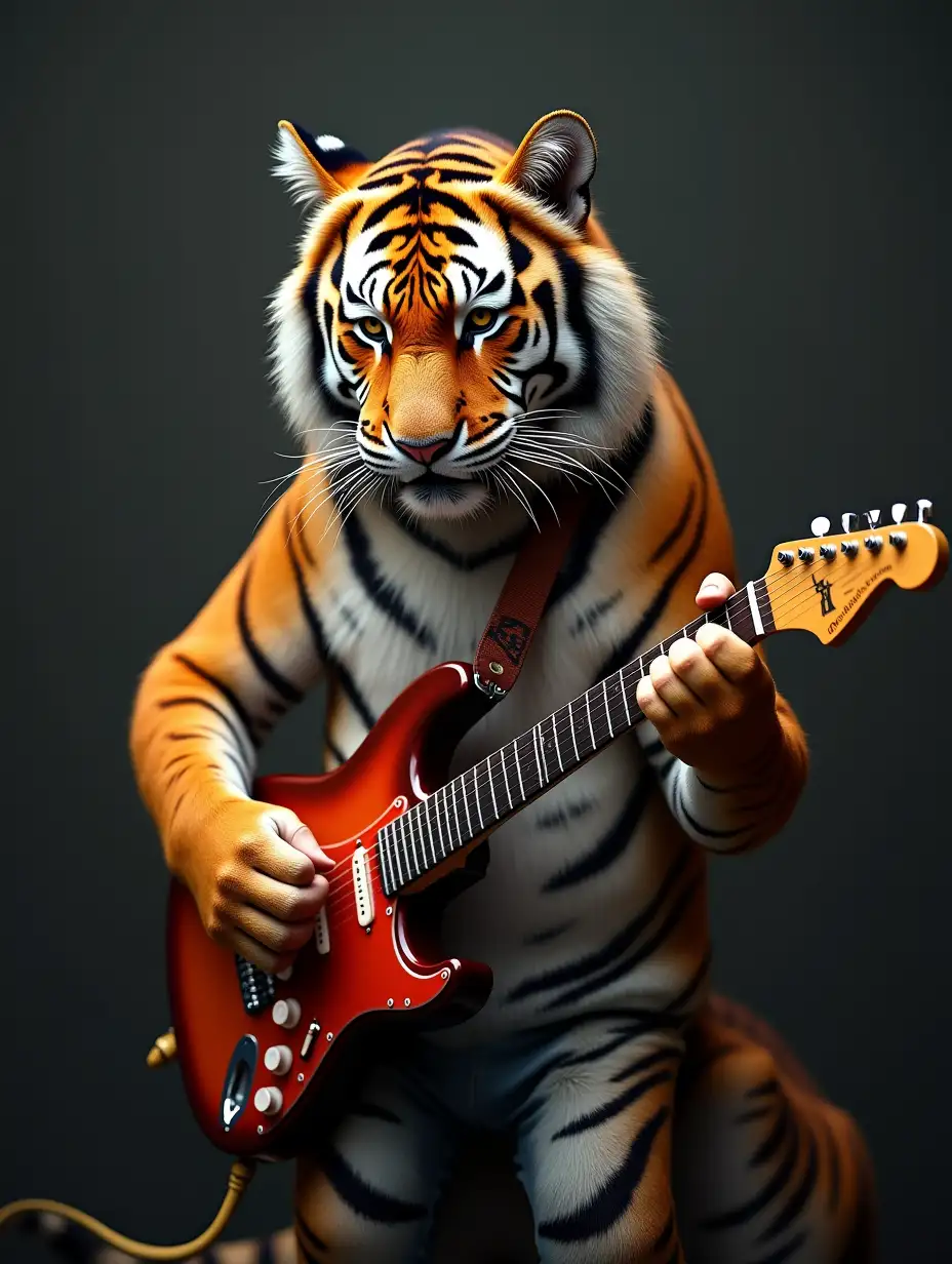 tiger playing guitar