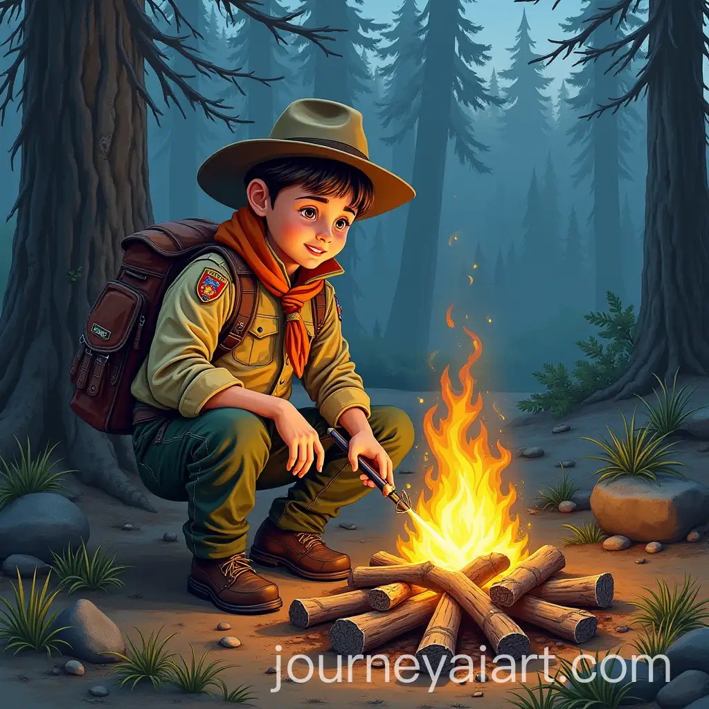 Scout-Sitting-by-the-Campfire-in-a-Peaceful-Forest-Setting