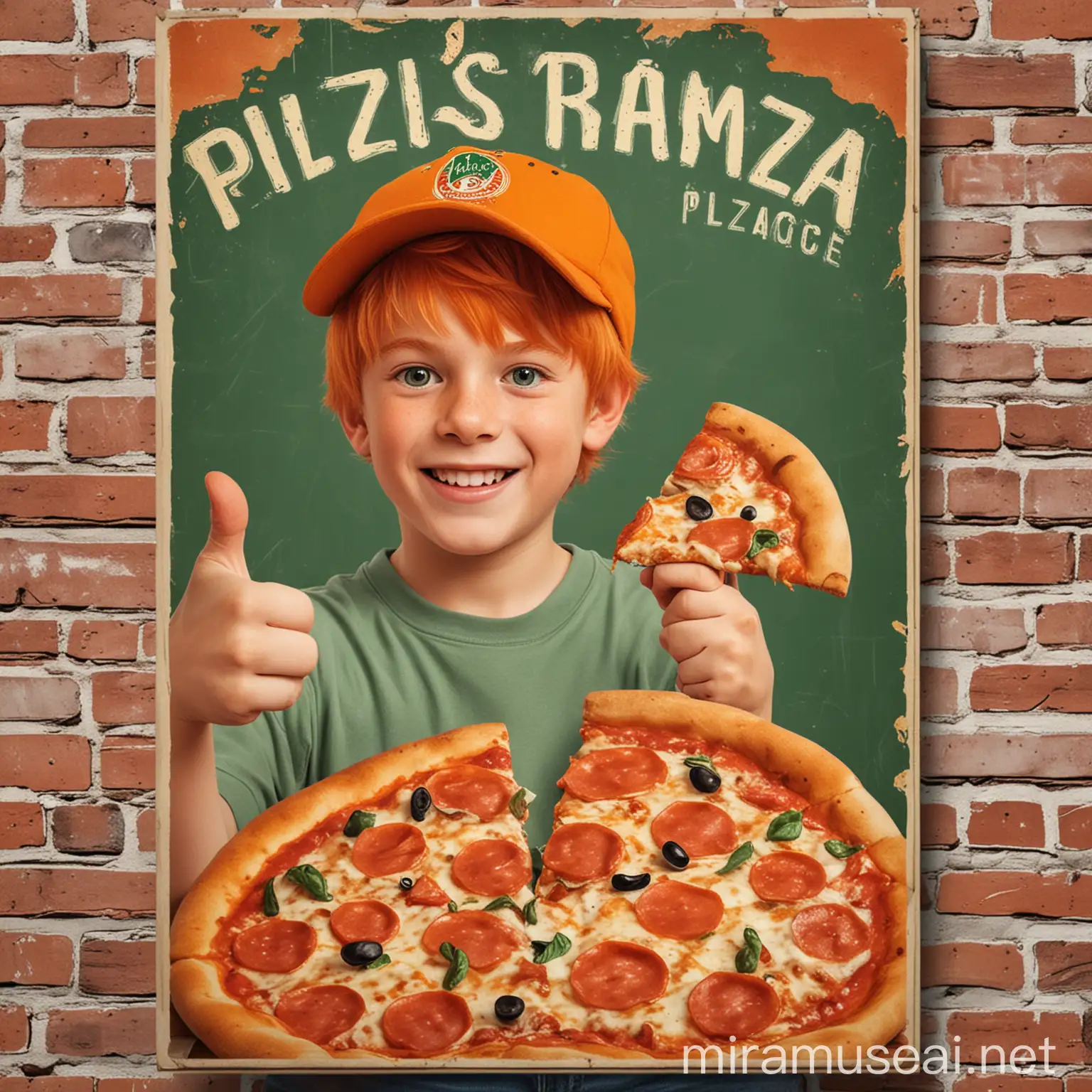 Young Boy with Pizza at Lewigis Pizza Place