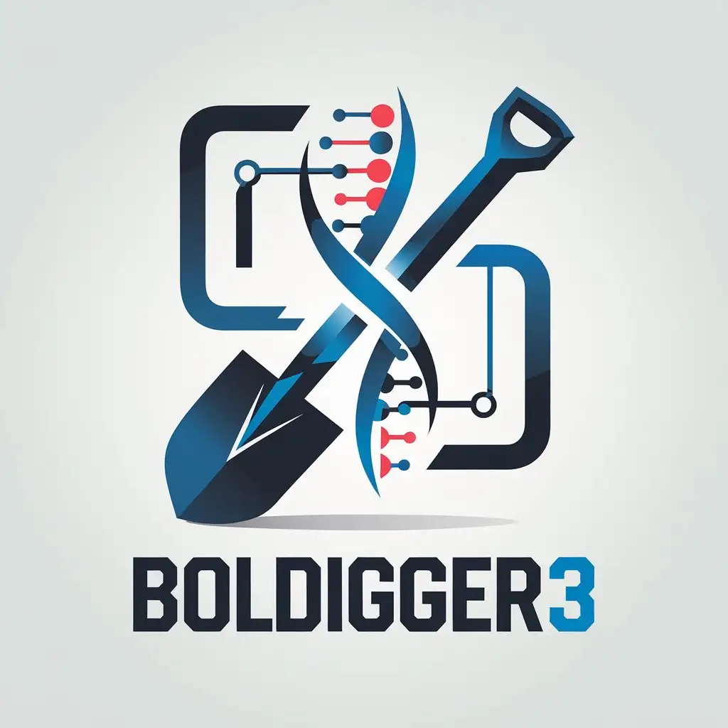 LOGO Design for BOLDigger3 Scientific Theme with Computer Symbol DNA Strand and Shovel