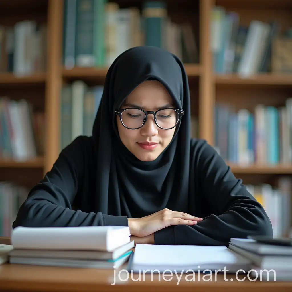Indonesian-Female-Hijabi-University-Student-OverAI-Image-Prompt-Expansionwhelmed-by-Study-Materials
