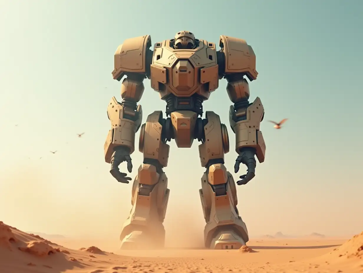 Create for me a 20 meter Titan Robot with armor in the desert