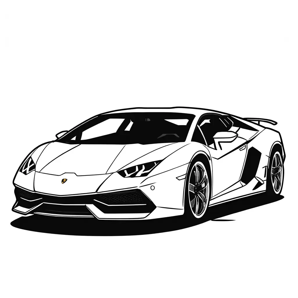 lamborghini, Coloring Page, black and white, line art, white background, Simplicity, Ample White Space. The background of the coloring page is plain white to make it easy for young children to color within the lines. The outlines of all the subjects are easy to distinguish, making it simple for kids to color without too much difficulty