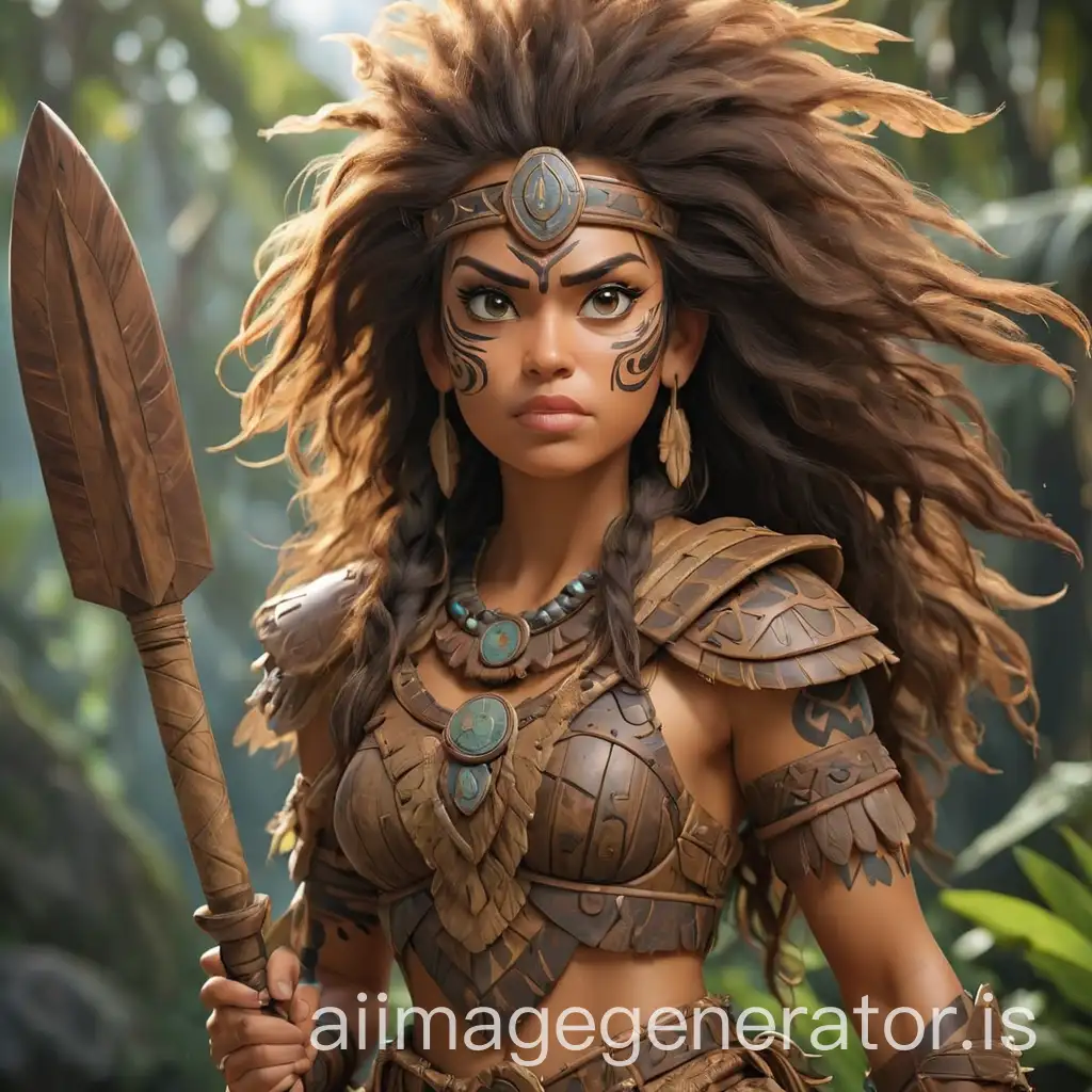 Female-Warrior-in-Polynesian-Armor-with-Traditional-Weapons