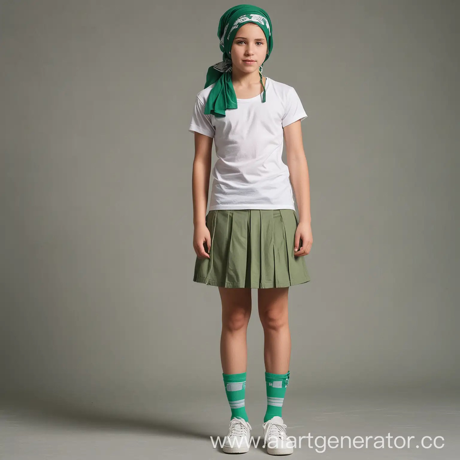 Summer-Discipline-Camp-Girls-Uniform-with-Uncomfortable-Green-Skirt-and-White-Headscarf