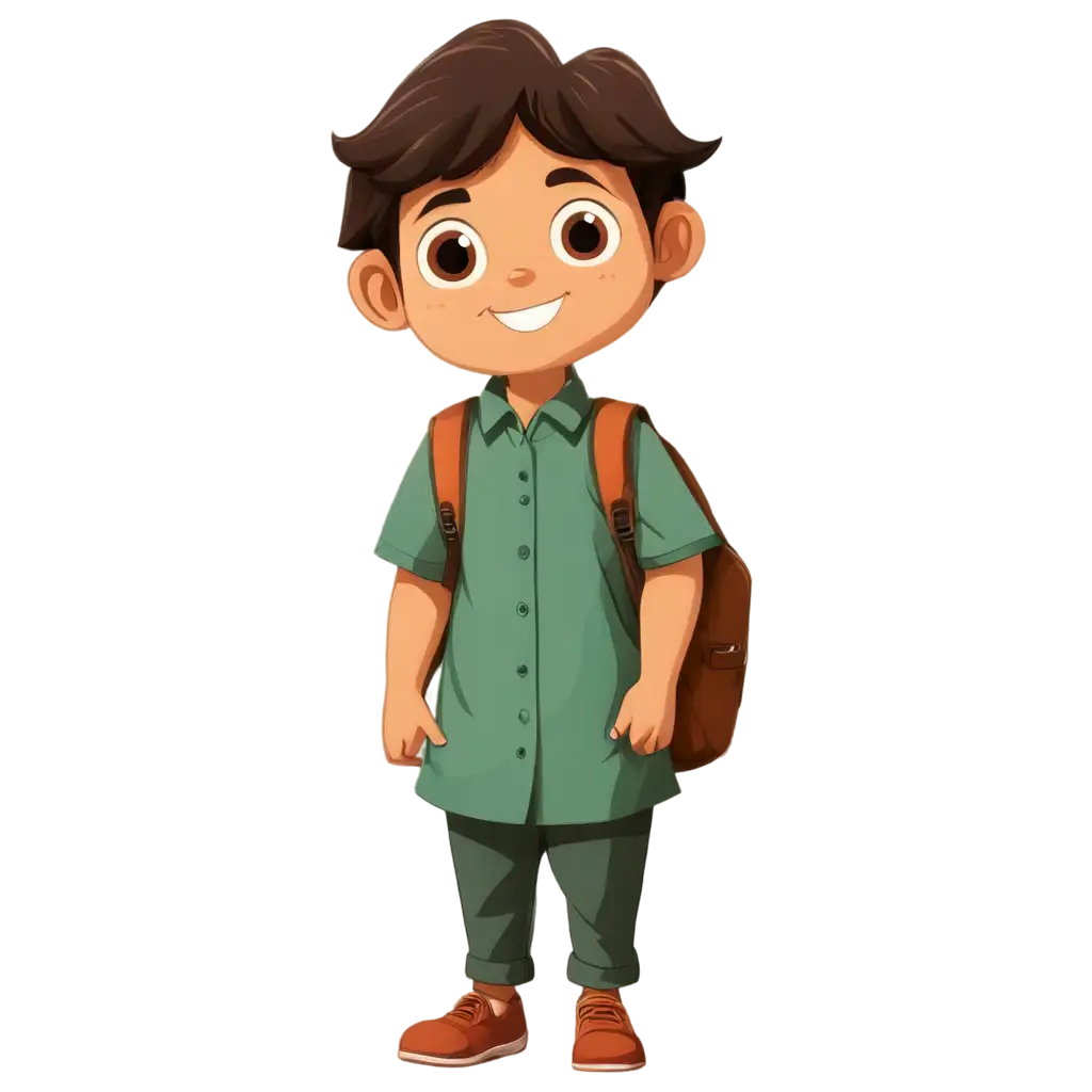 Pakistani School Kid wearing traditional dress and a school bag cartoon illustration.