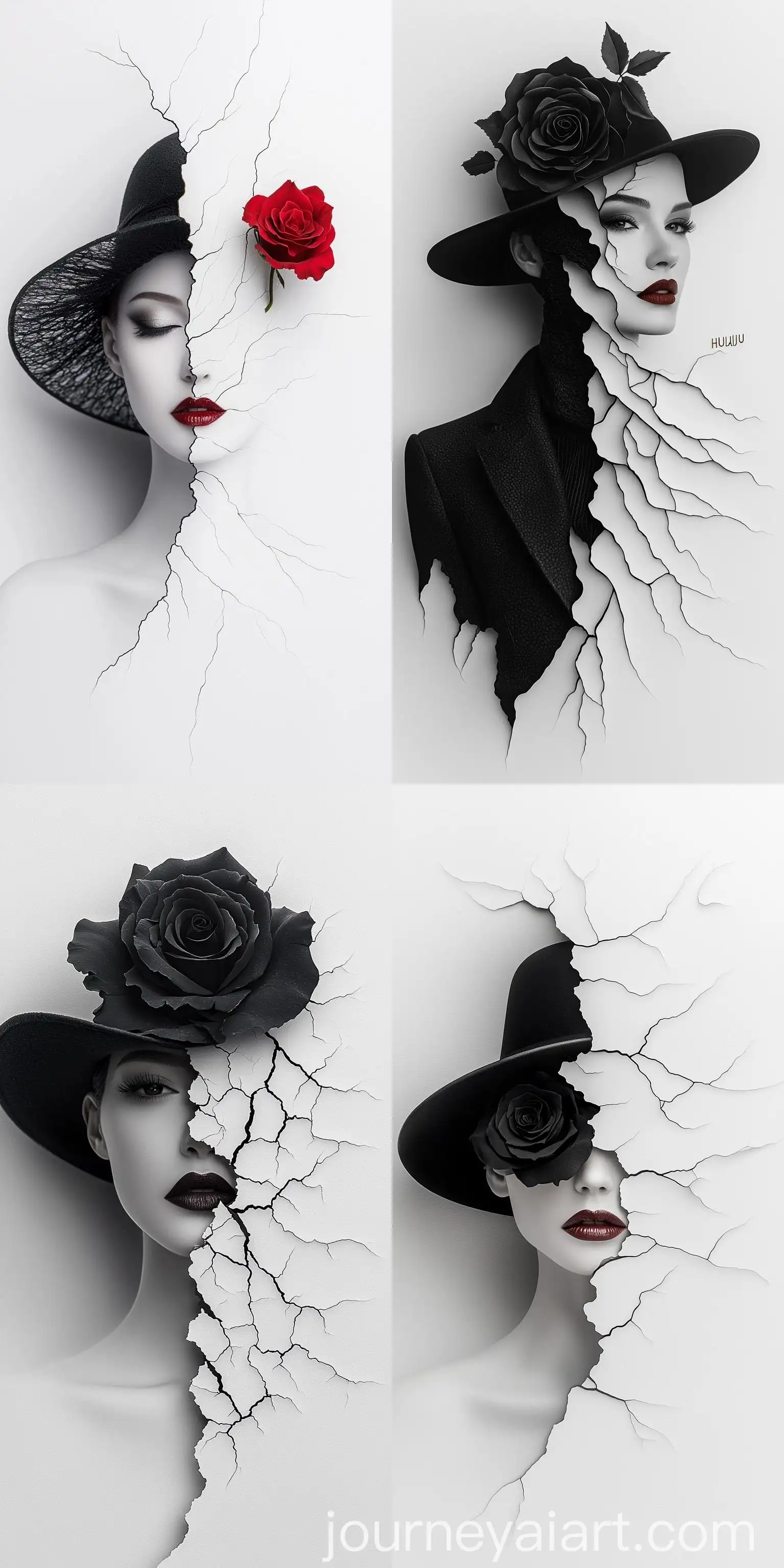 Gothic-Elegance-Woman-with-Cracked-Porcelain-Patterns-and-Dark-Rose-Hat