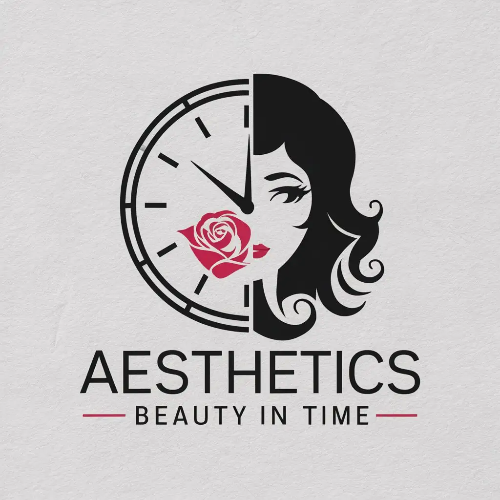 LOGO Design For Aesthetics Beauty in Time Clock Girl Silhouette and Rose