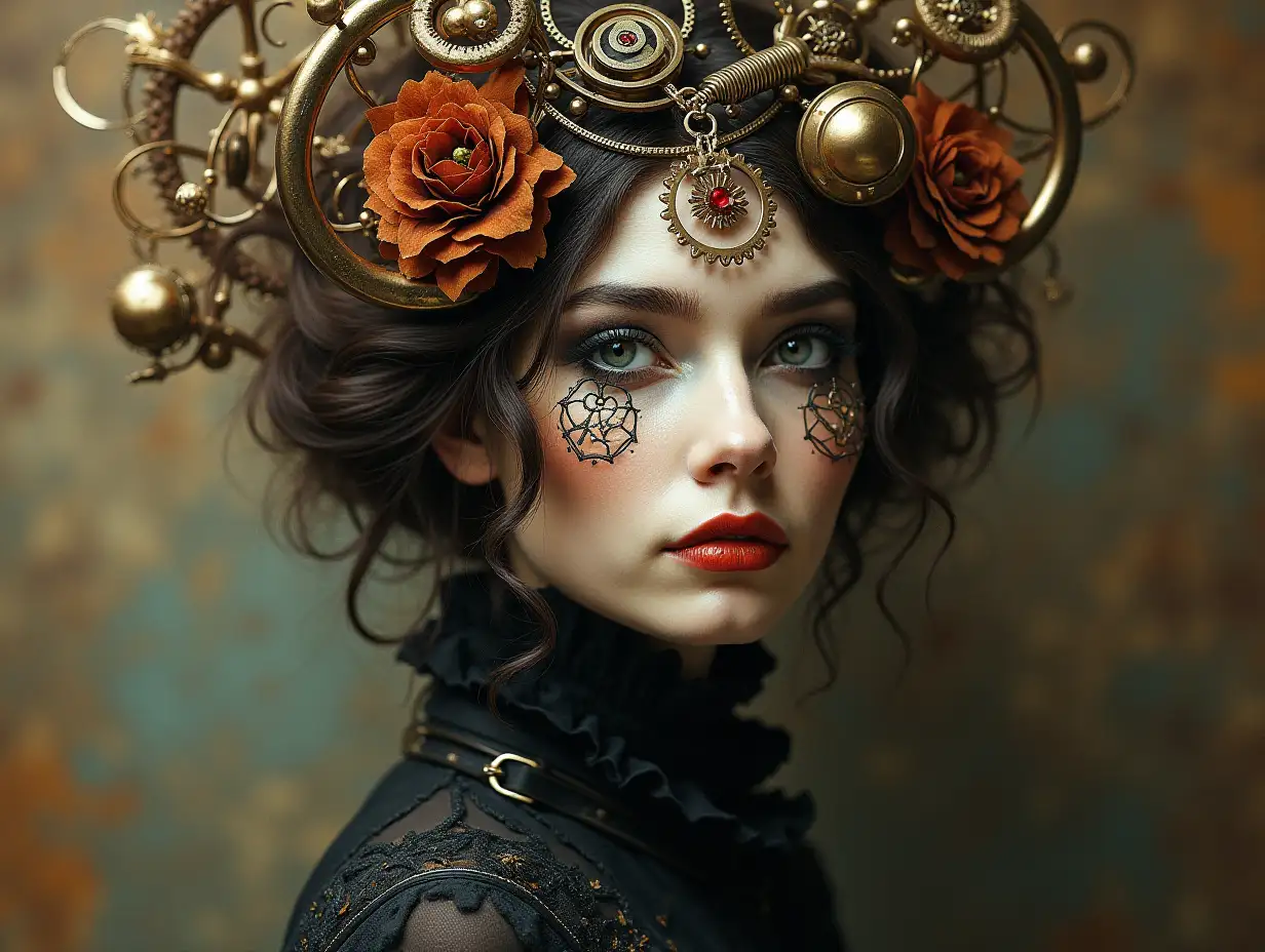 surrealistic abstract woman Symbolism expressionist Extreme Realism professional photography ancient styling, Steam Punk