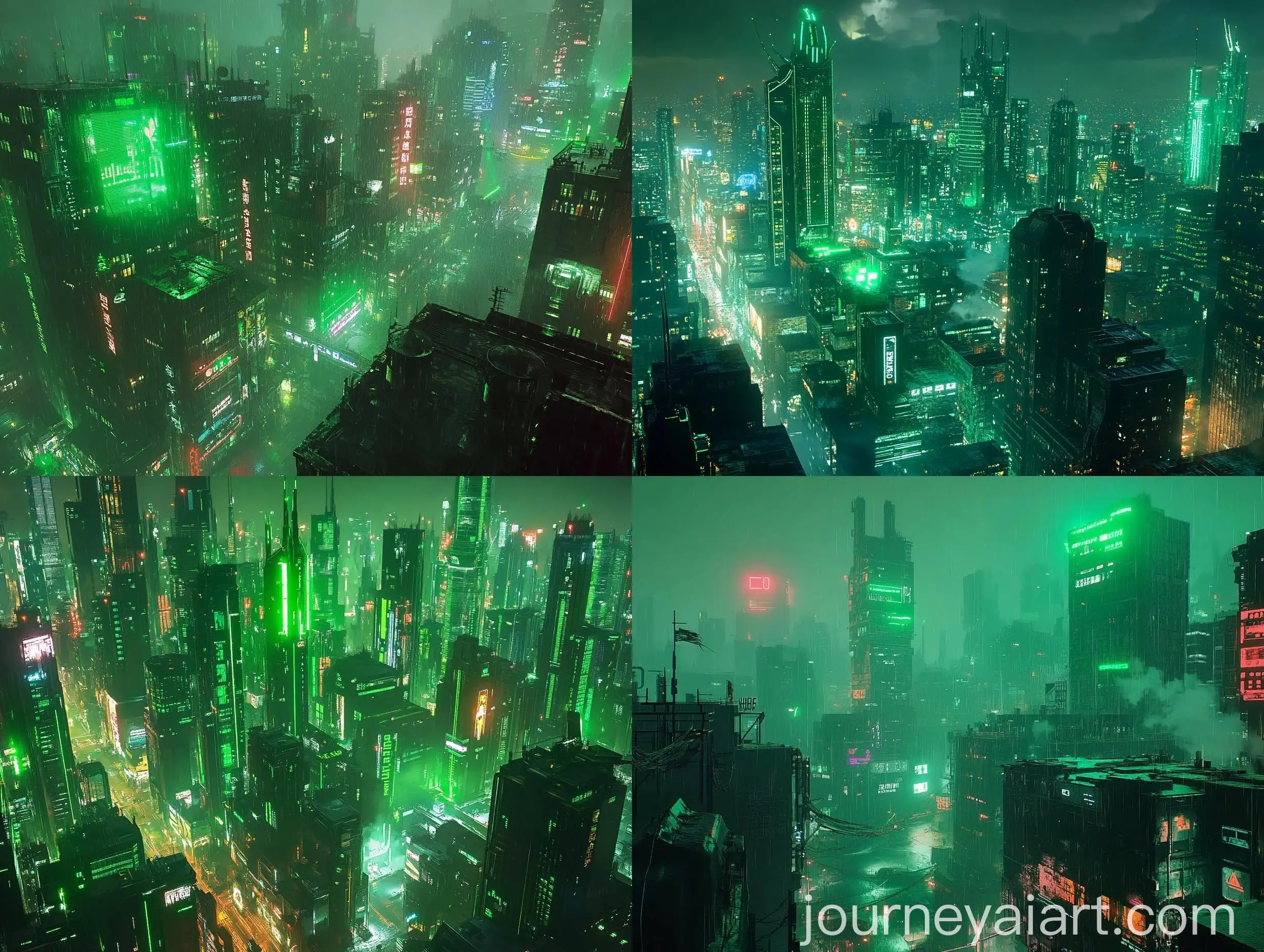 Futuristic-Cyberpunk-Cityscape-with-Vibrant-Green-Neon-Lights