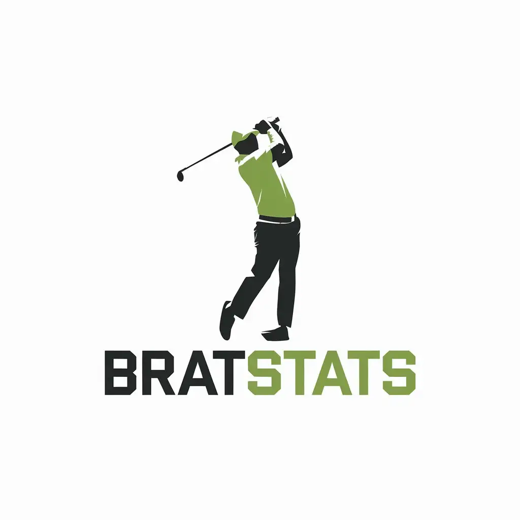 a vector logo design,with the text "bratstats", main symbol:the main symbol should be a golfer in his follow through showing a perfect pose after a great shot, the color should be green with the following hex code definition: hex #8ACE00, use bold arial font,Minimalistic,be used in Sports Fitness industry,clear background