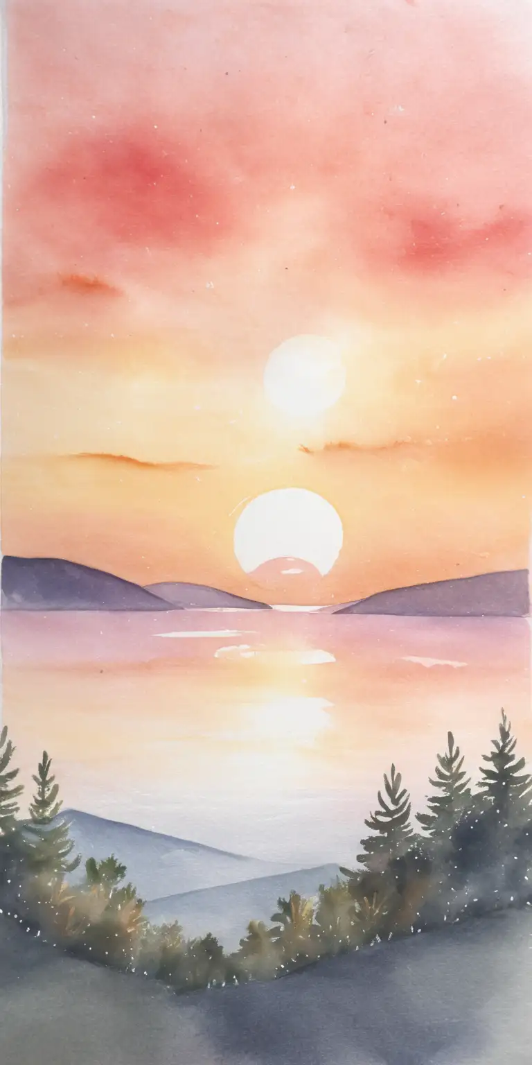 Tranquil Watercolor Sunrise over Serene Lake