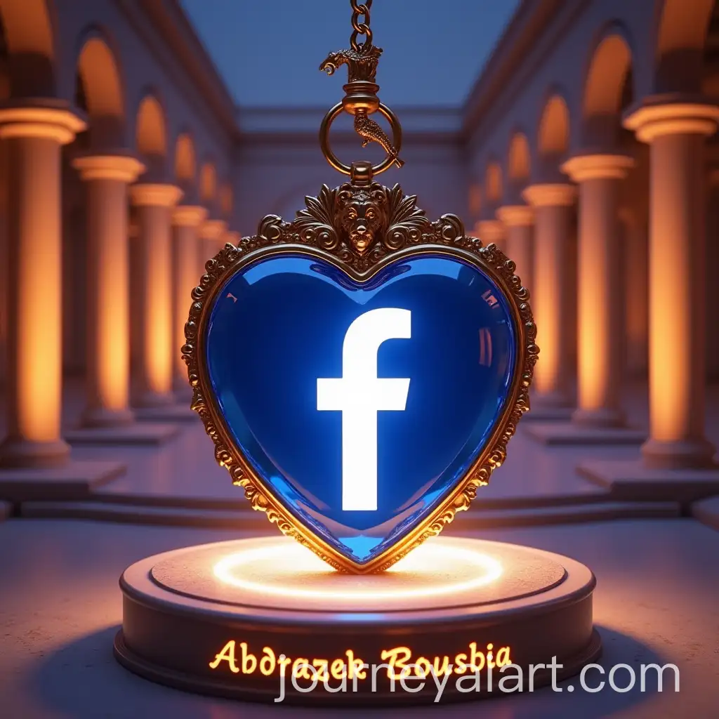 Luxurious-Blue-Glass-HeartShaped-Keychain-with-Facebook-Logo-and-Ornate-Gold-Frame