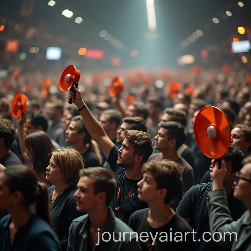 Crowd-of-People-Holding-Desk-Fans-in-a-Public-Space