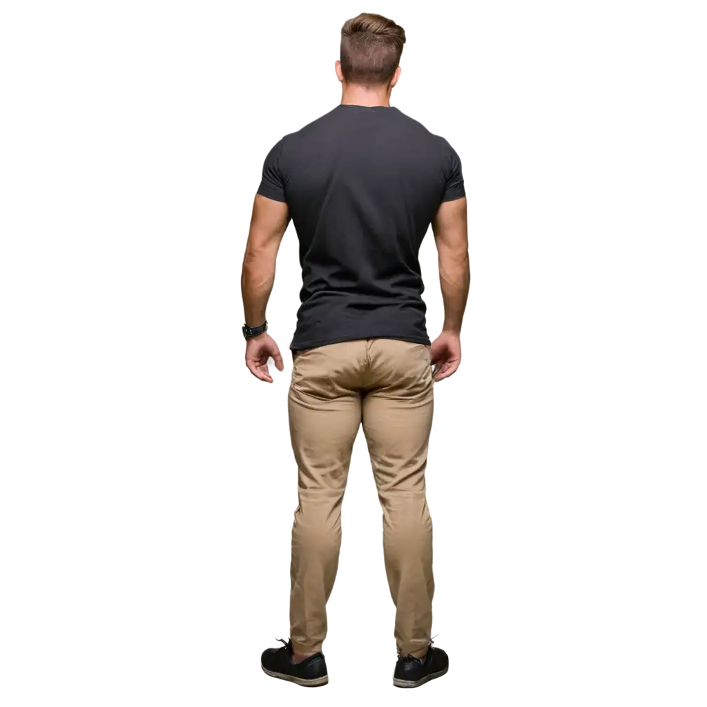 Realist-Bodybuilder-Posing-in-Black-TShirt-Showing-Backside-PNG-Image