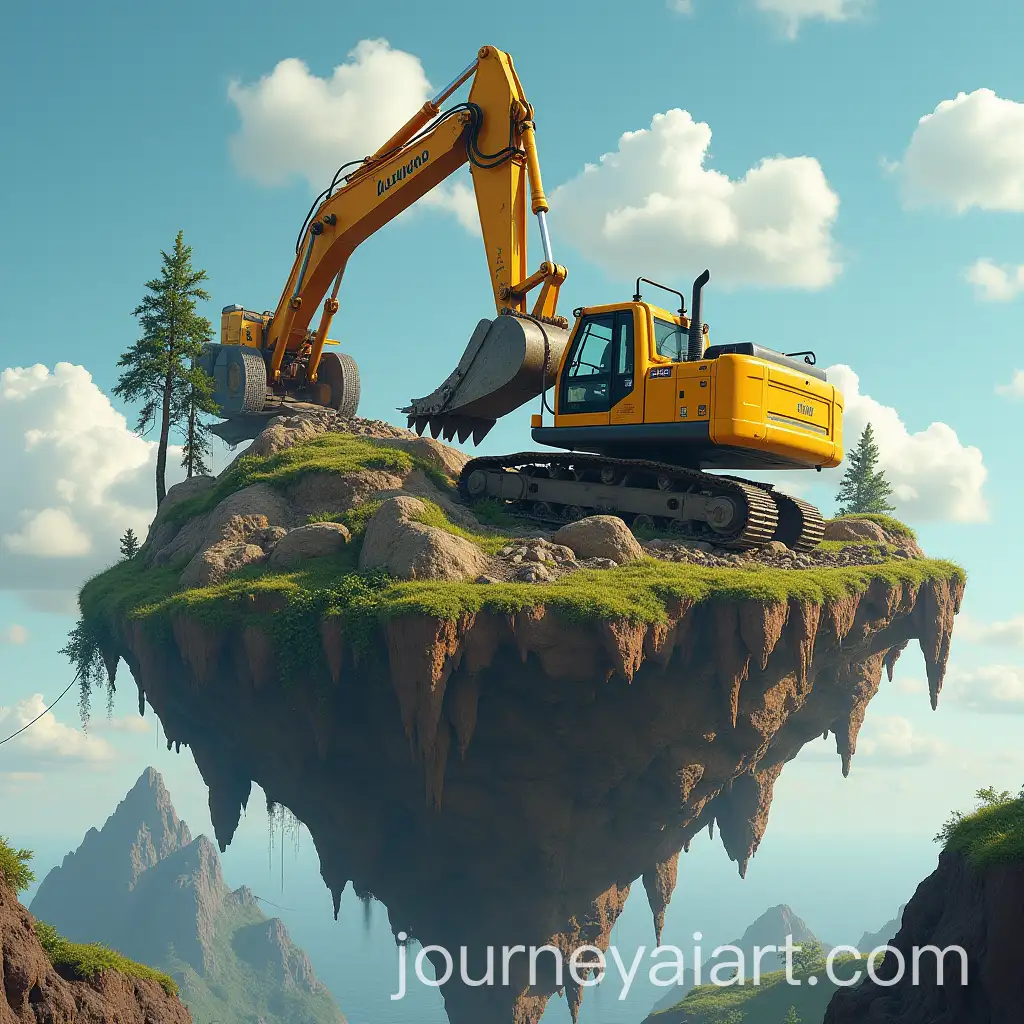 AI-Image-Prompt-ExpansionFantasy-Floating-Island-with-Coal-Mine-Excavator-Truck-Scene