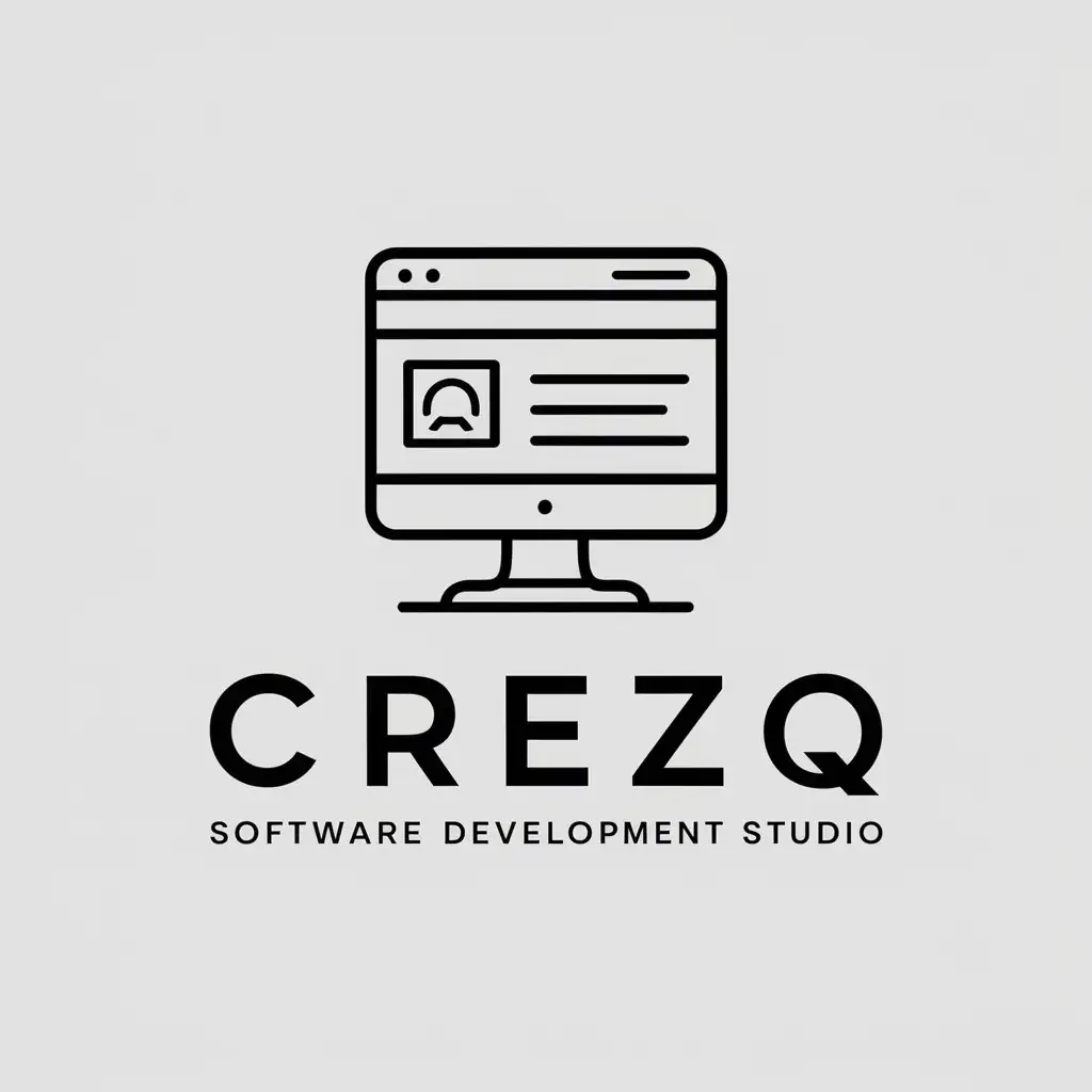 a vector logo design,with the text "Crezq software development studio", main symbol:computer, web page,Minimalistic,be used in Internet industry,clear background