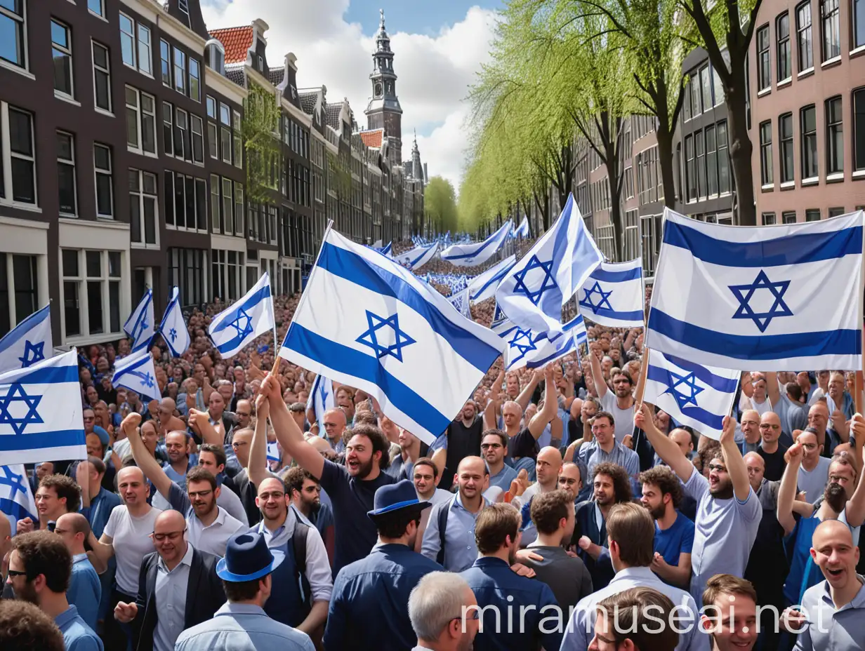 Joyful Demonstration in Amsterdam with Israeli and Dutch Flags
