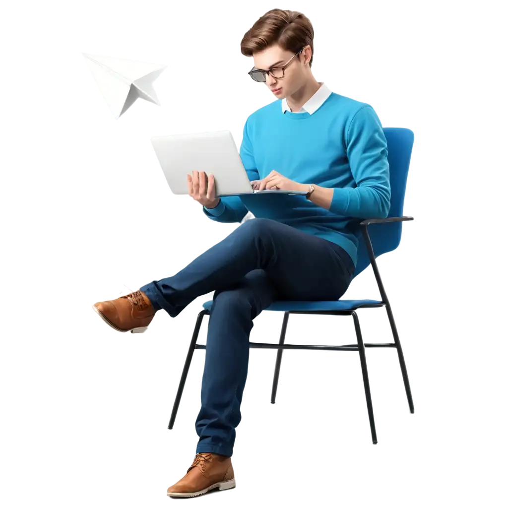 Digital-Illustration-of-a-Person-Working-on-a-Laptop-PNG-Image-with-Document-and-Paper-Airplane-Elements