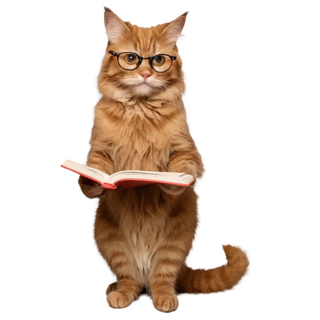 PNG-Image-of-a-Cat-with-Glasses-Reading-a-Book-Adorable-Feline-in-Intellectual-Pursuit