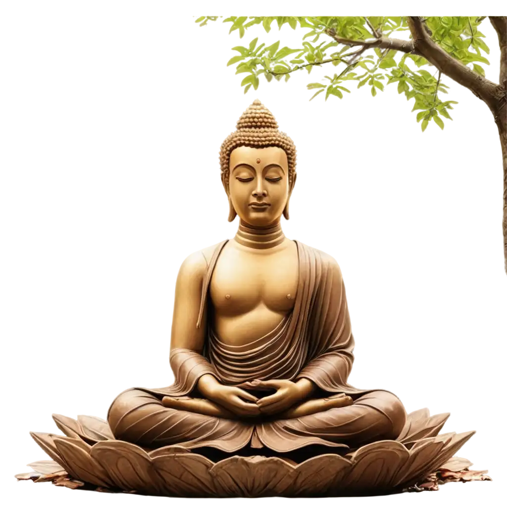 Serene-Buddha-Sitting-Beneath-a-Beautiful-Tree-Peaceful-PNG-Image-for-Tranquil-Settings