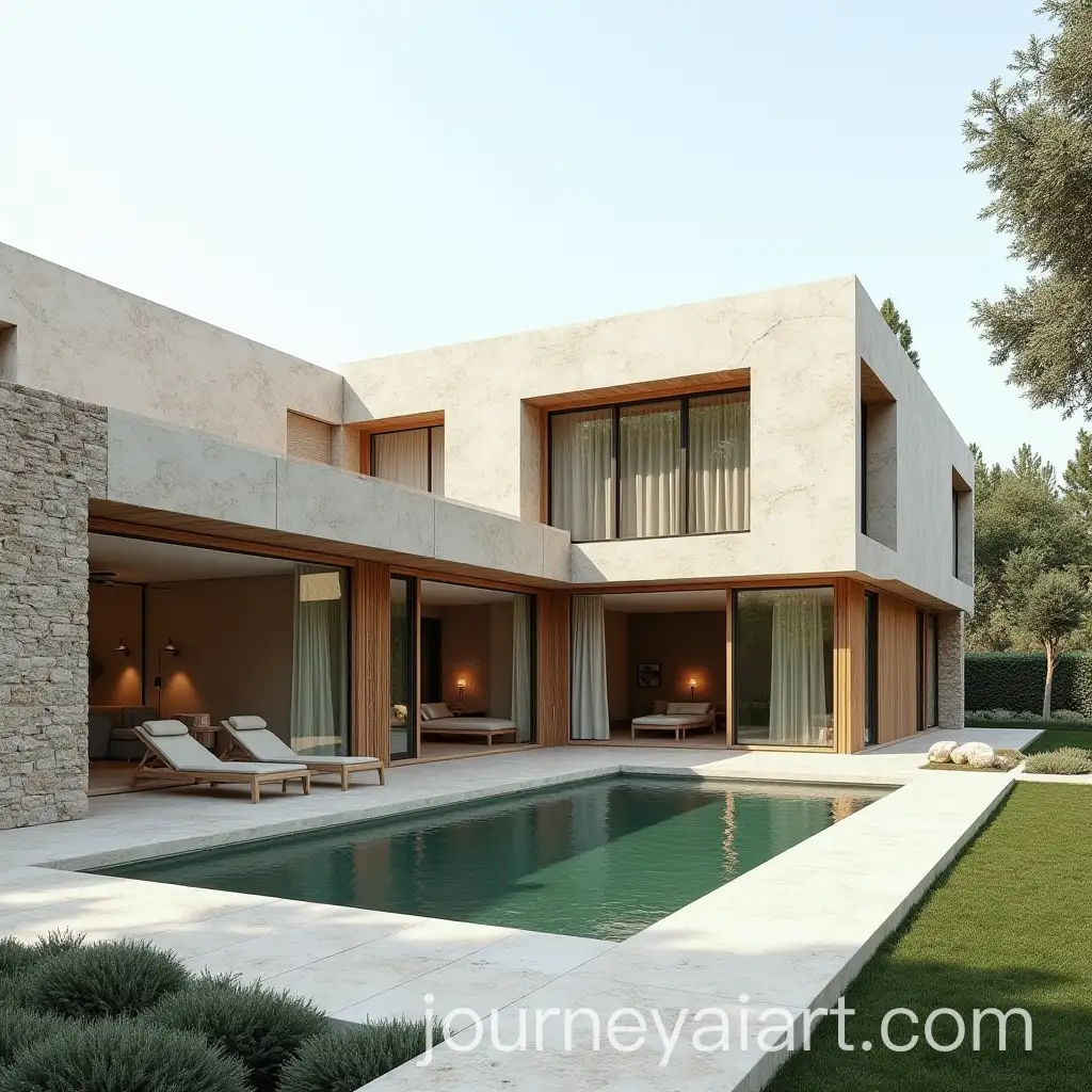 Contemporary-Minimalist-Residential-Property-with-Oak-and-Stone-Facade-and-Green-Stone-Pool