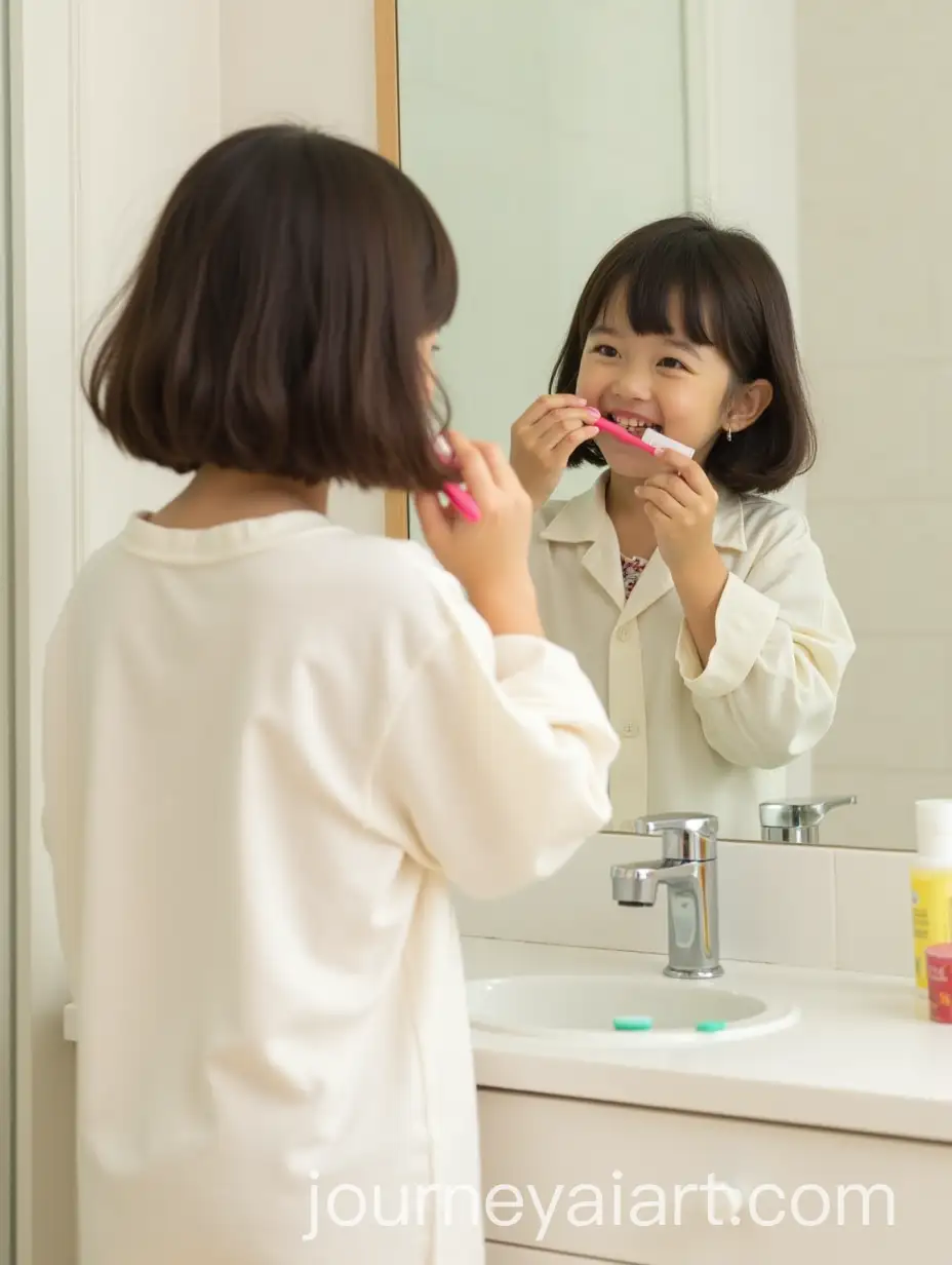 Young-Woman-in-White-Pajamas-Washing-Face-and-Brushing-Teeth