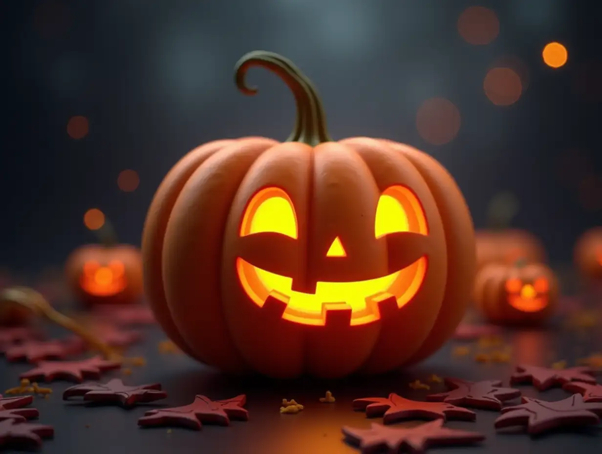 Cute halloween pumpkin with spooky festive background. Trick or treat decoration concept. Generative AI