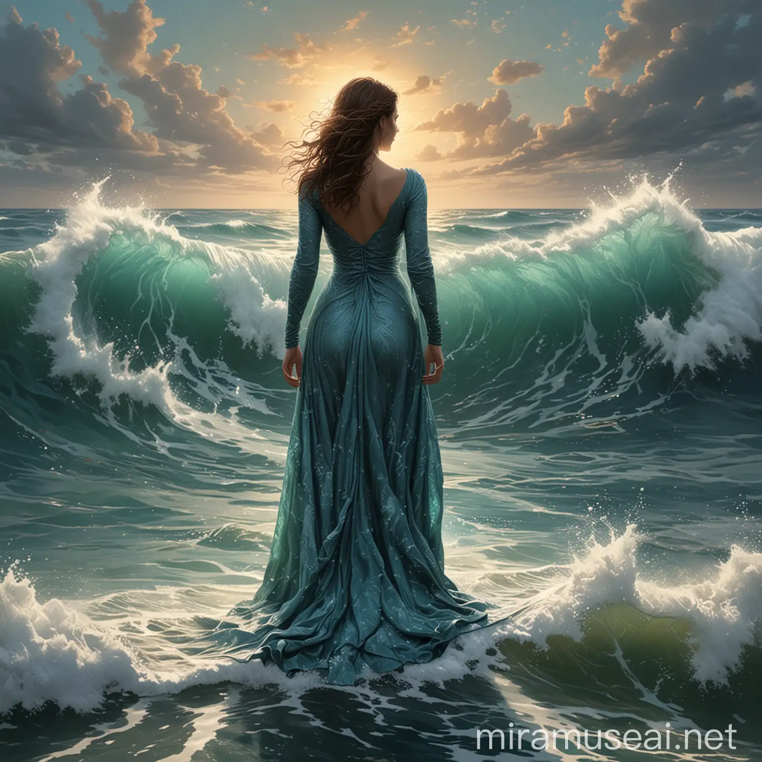 Lone Woman Standing Strong Against Ocean Waves