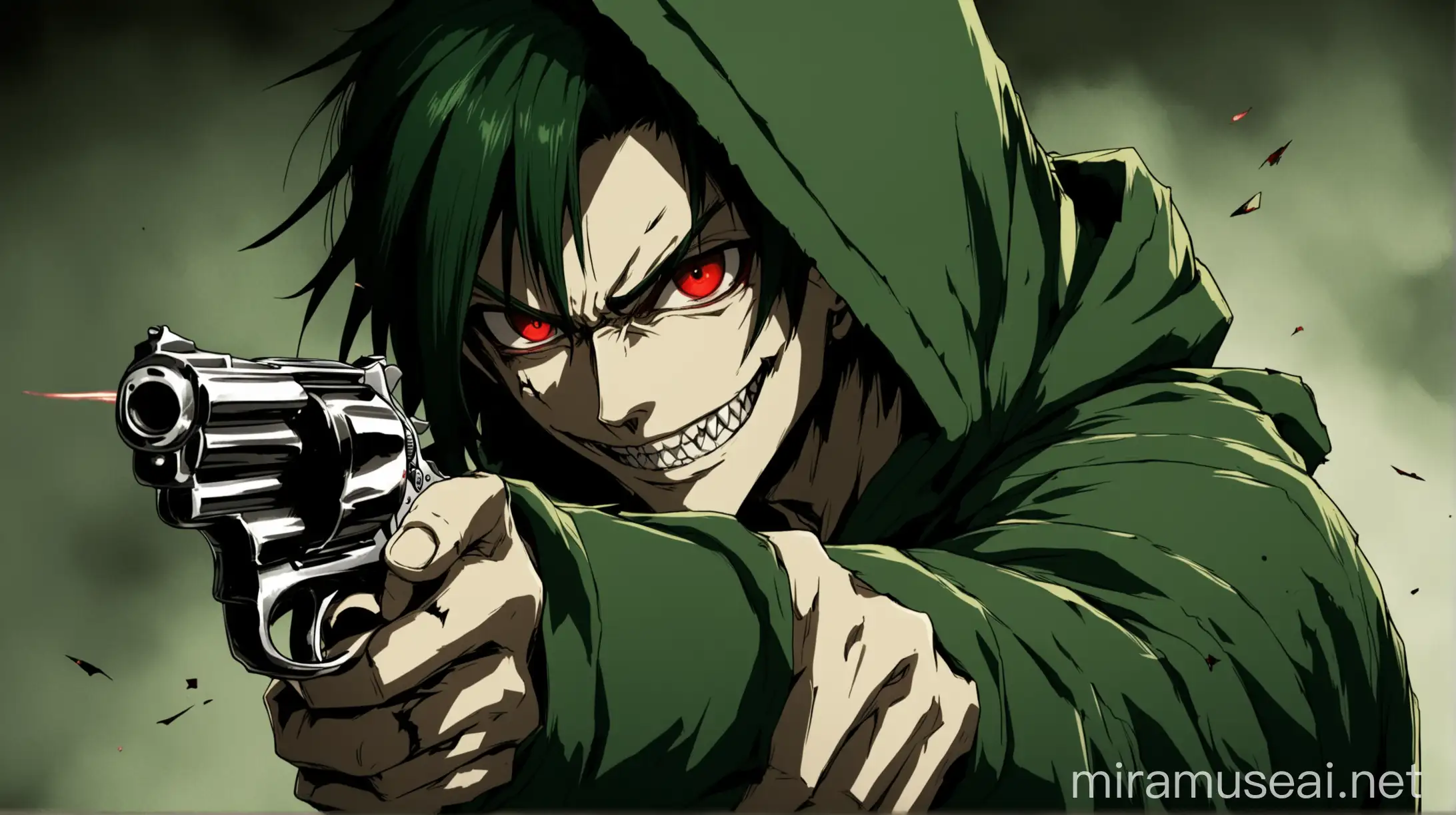 Anime Character Holding Revolver with Evil Smile