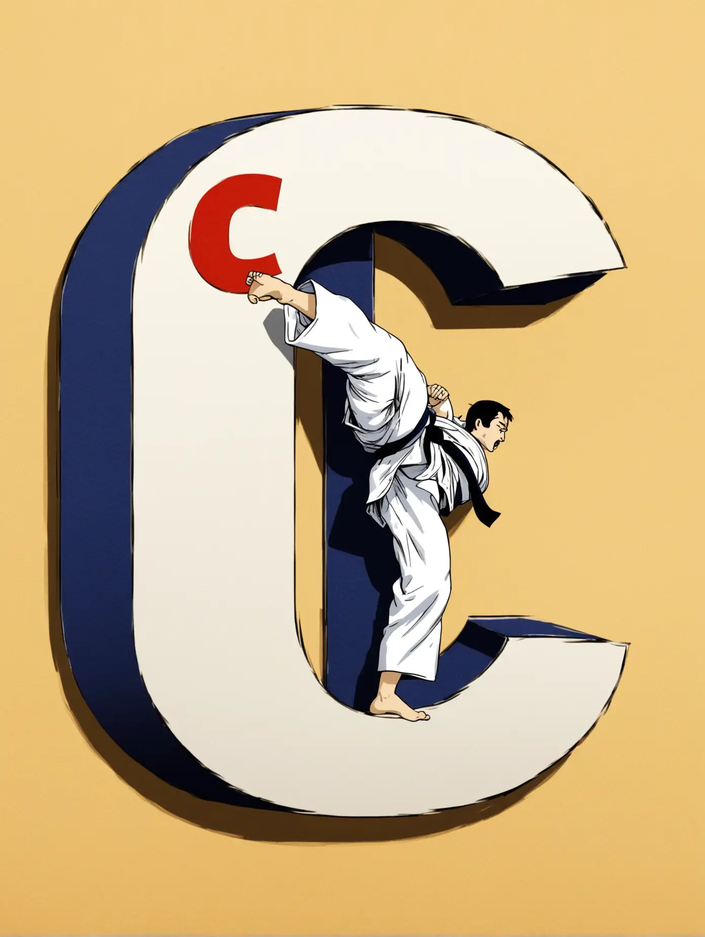 Dynamic Judo Scene with Large Letter C in the Foreground