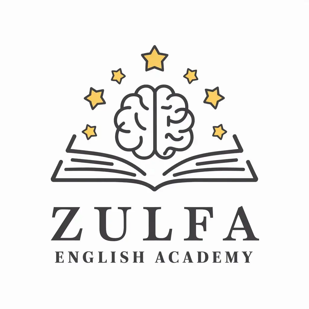 LOGO Design for Zulfa English Academy Modern Vector Design with Book and Brain Symbols