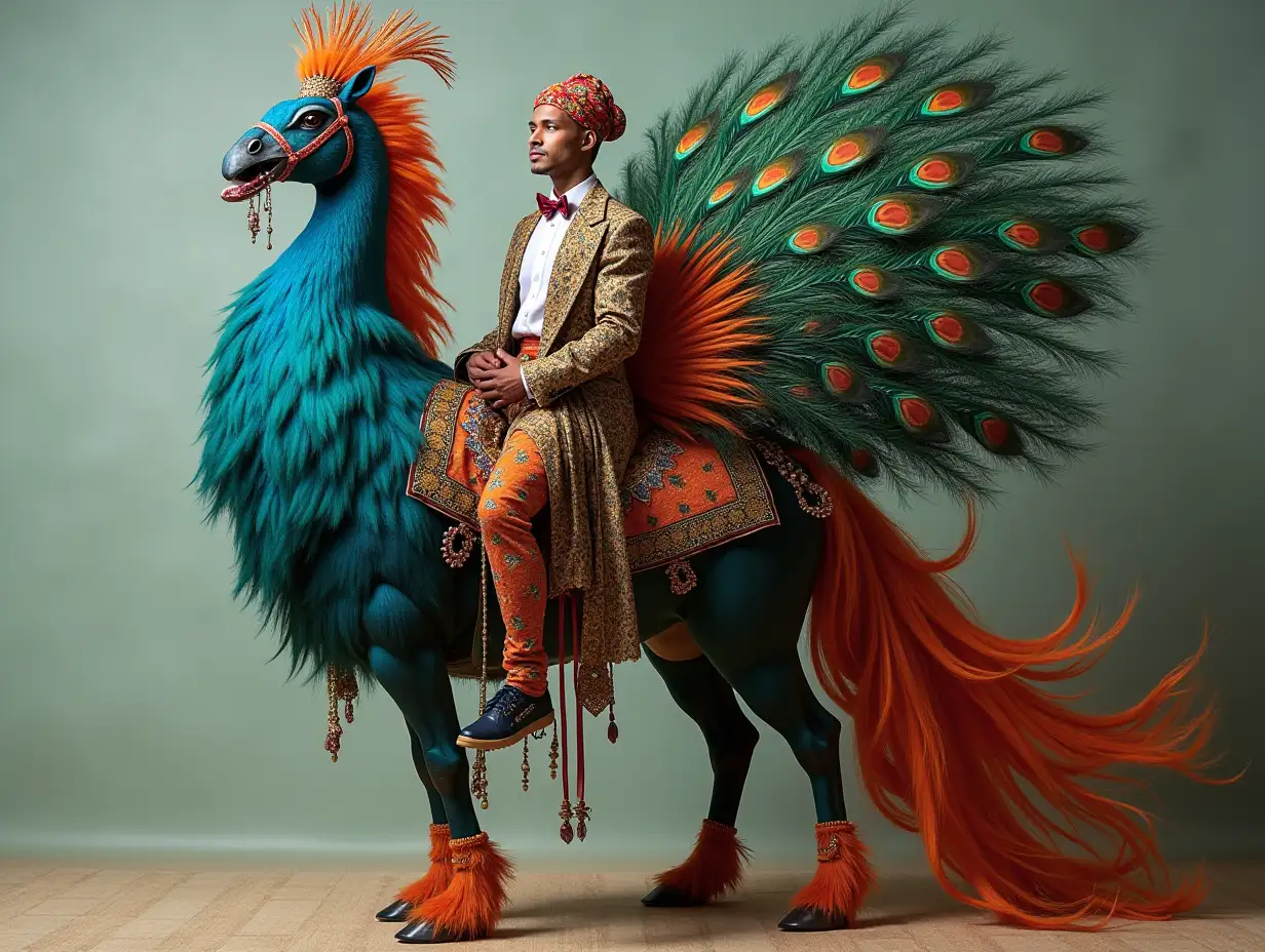 Ki fantasy a mixture of man with peacock horse with fashion design