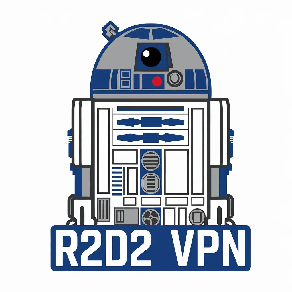 LOGO Design for R2D2 VPN Vector with R2D2 Symbol and Clear Background for Internet Industry