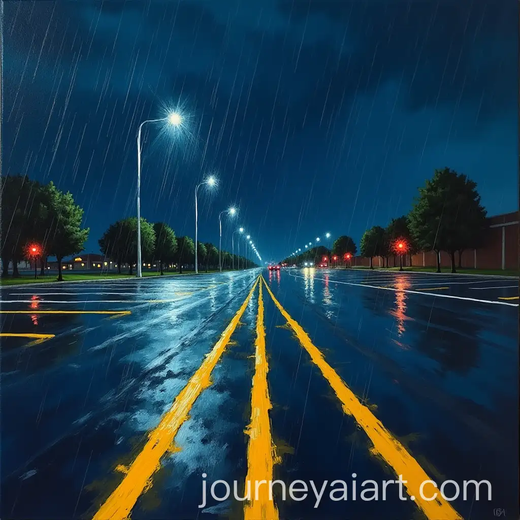 Rainy-Night-Parking-Lot-with-Yellow-Stripes-in-Oil-Painting