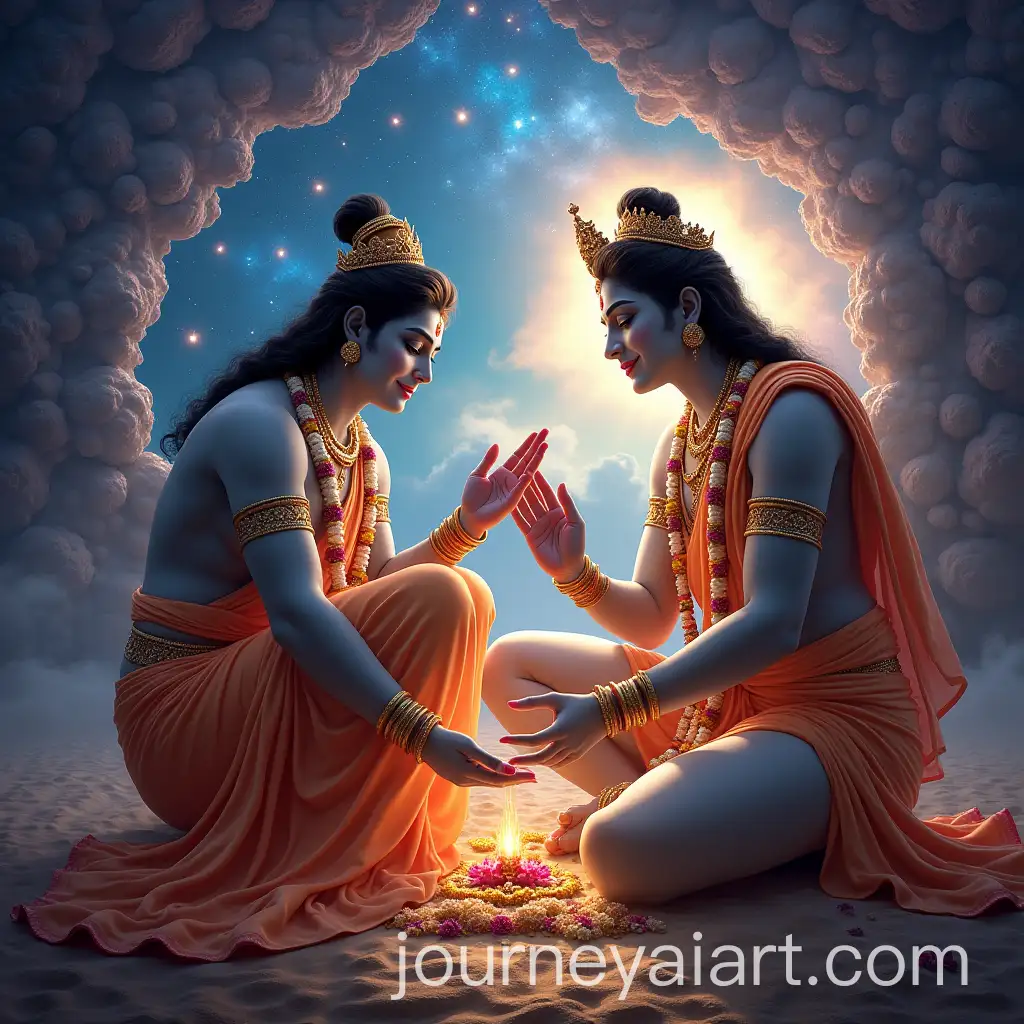 Divine-Scene-of-Lord-Vishnu-Goddess-Lakshmi-and-Lord-Brahma-Amidst-Cosmic-Beauty