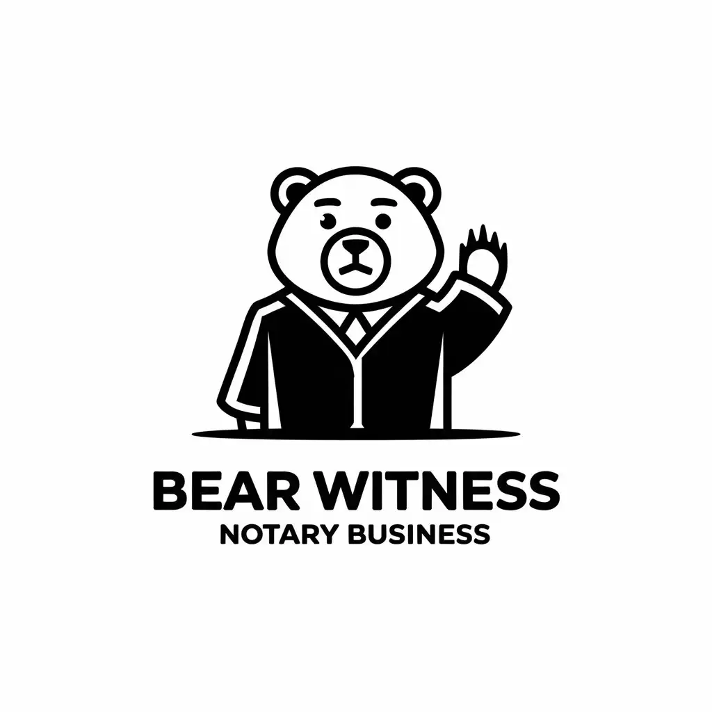 LOGO Design for Bear Witness Notary Business Playful Bear with Raised Paw in Monochrome Style