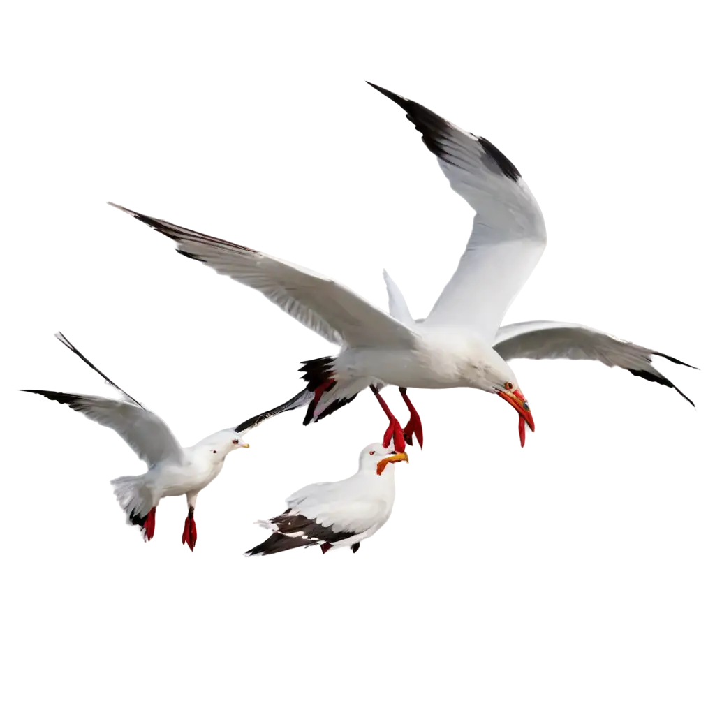 a eight-legged red in the sea.   Many seagulls gathered around it and pecked at its legs