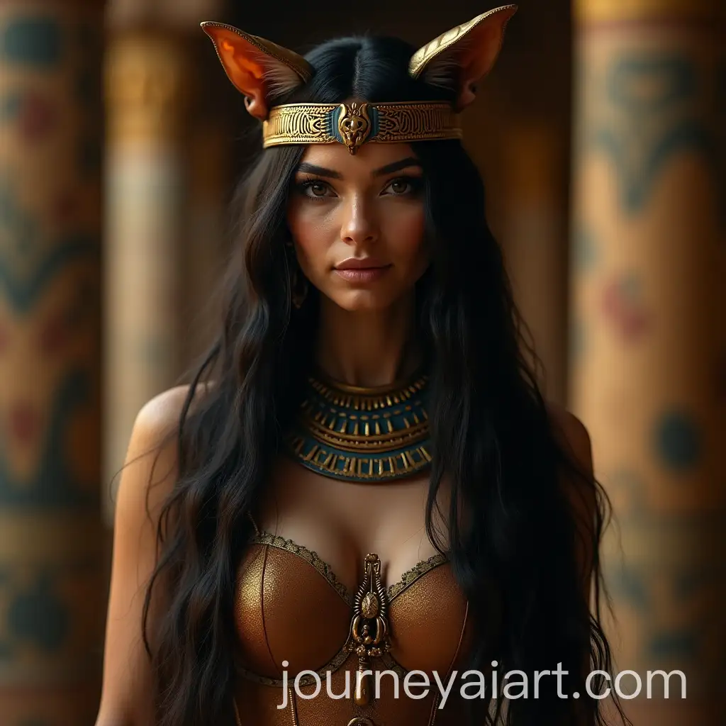 Cat-Woman-as-an-Egyptian-Goddess-with-Long-Hair-and-Cat-Ears