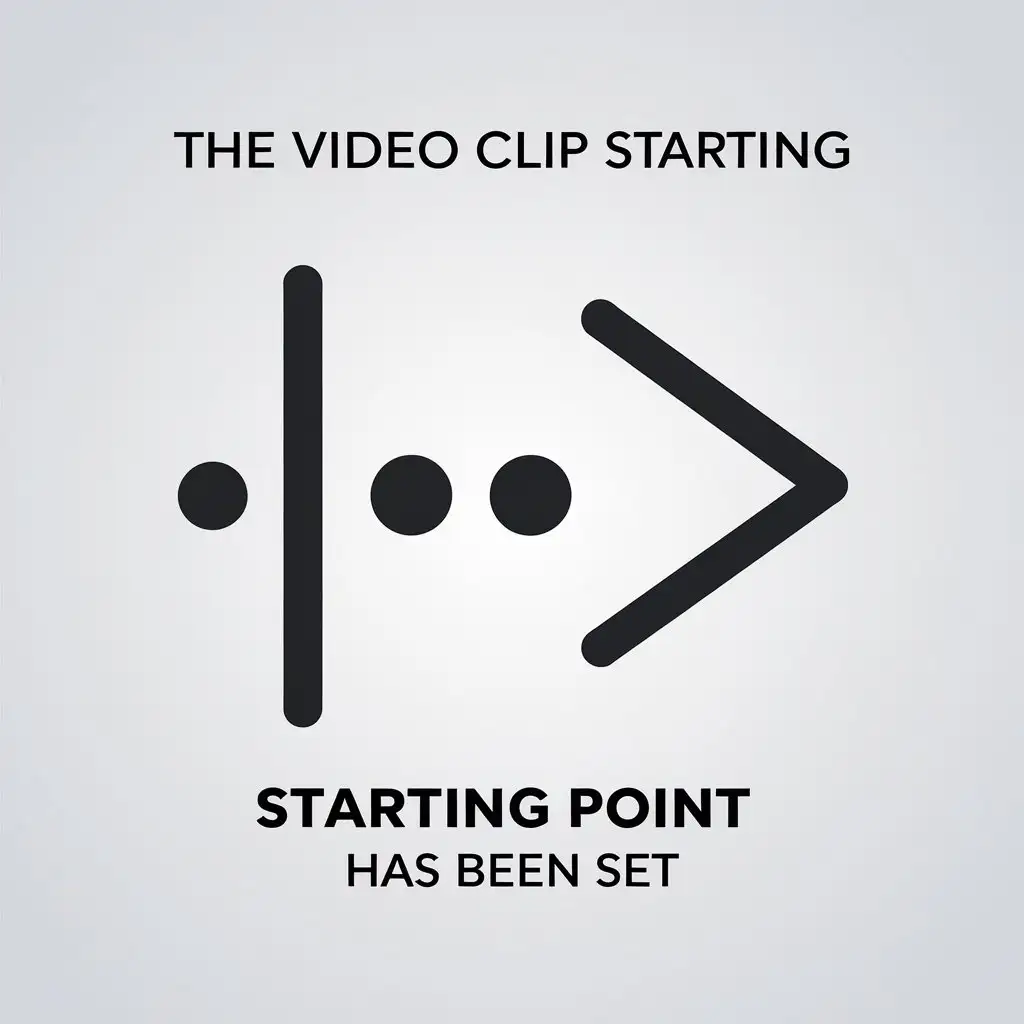 a vector logo design,with the text "The video clip starting point has been set", main symbol:1. Icon has a vertical line on the left;  2. There's a shape like '>' arrow on the right;  3. Two horizontal dots are in the middle;,Minimalistic,clear background