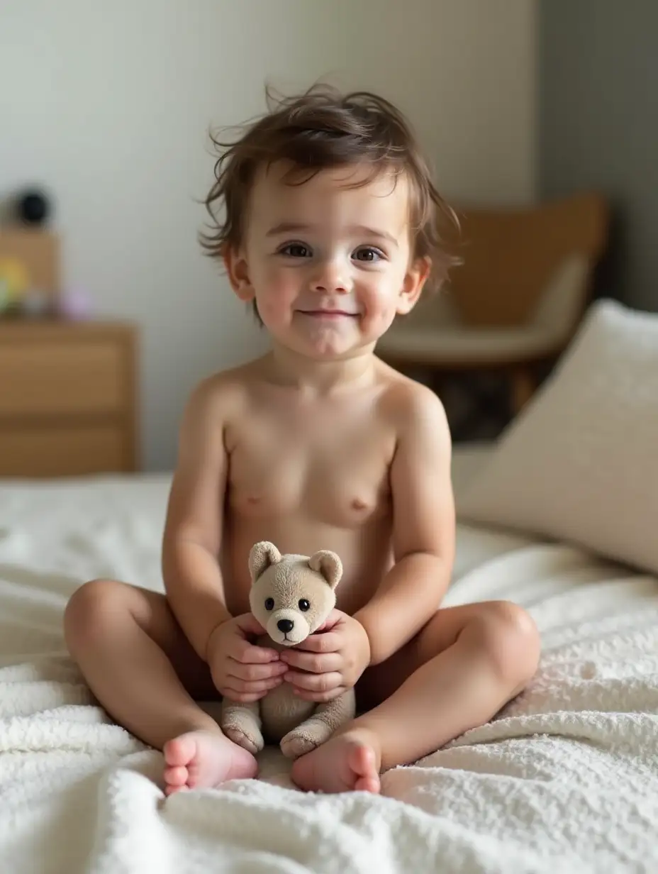 Toddler-Girl-with-Stuffed-Animal-on-Daybed-in-Playroom