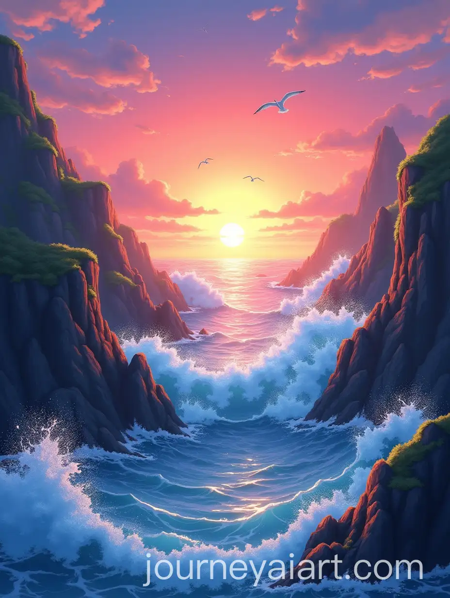 Anime-Ocean-Scene-with-Dramatic-Waves-and-Vibrant-Sunset