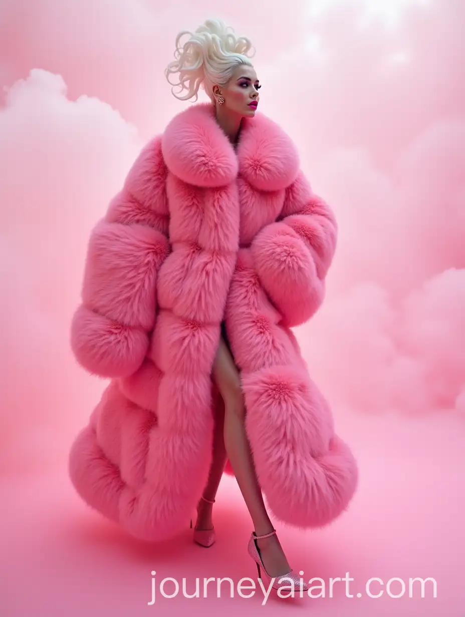 Surreal-HighFashion-Shot-of-Woman-in-Oversized-Pink-Faux-Fur-Coat-with-AvantGarde-Hair-and-Neon-Magenta-Lips
