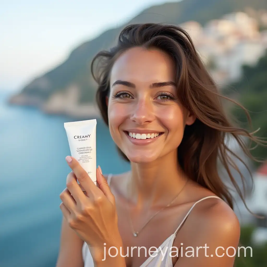 Spanish-Woman-Holding-AntiAging-Cream-on-the-Amalfi-Coast
